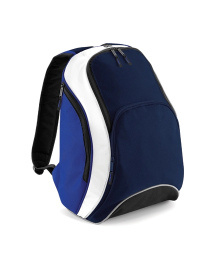 Teamwear Backpack zum Besticken und Bedrucken in der Farbe French Navy-Bright Royal-White mit Ihren Logo, Schriftzug oder Motiv.