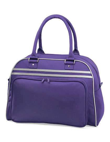 Retro Bowling Bag zum Besticken und Bedrucken in der Farbe Purple-Light Grey mit Ihren Logo, Schriftzug oder Motiv.