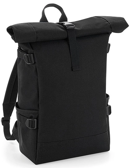 Block Roll-Top Backpack zum Besticken und Bedrucken in der Farbe Black-Black mit Ihren Logo, Schriftzug oder Motiv.