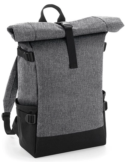 Block Roll-Top Backpack zum Besticken und Bedrucken in der Farbe Grey Marl-Black mit Ihren Logo, Schriftzug oder Motiv.