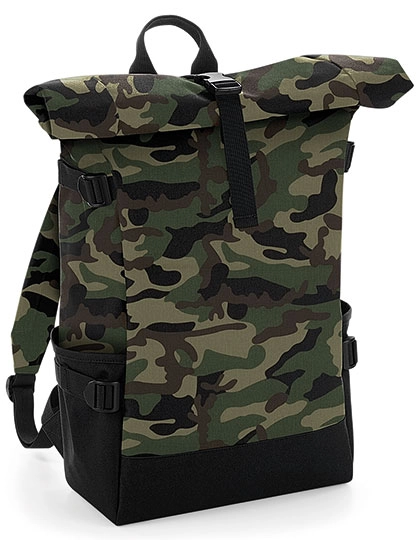 Block Roll-Top Backpack zum Besticken und Bedrucken in der Farbe Jungle Camo-Black mit Ihren Logo, Schriftzug oder Motiv.
