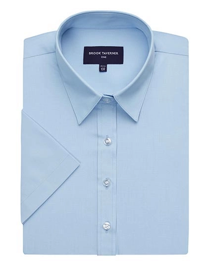 Eos Short Sleeve Blouse zum Besticken und Bedrucken in der Farbe Blue mit Ihren Logo, Schriftzug oder Motiv.