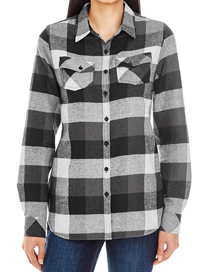 Ladies´ Woven Plaid Flannel Shirt zum Besticken und Bedrucken in der Farbe Black Check mit Ihren Logo, Schriftzug oder Motiv.