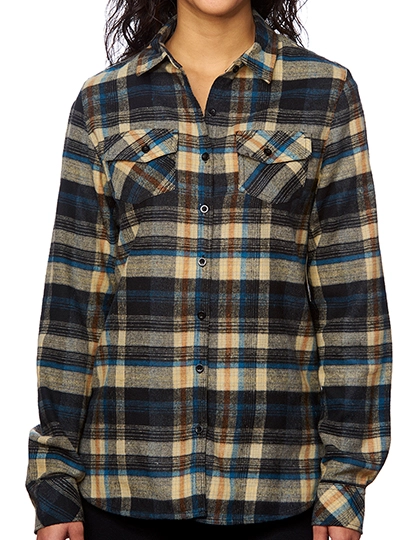 Ladies´ Woven Plaid Flannel Shirt zum Besticken und Bedrucken in der Farbe Khaki Check mit Ihren Logo, Schriftzug oder Motiv.