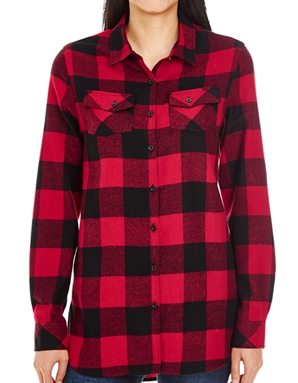 Ladies´ Woven Plaid Flannel Shirt zum Besticken und Bedrucken in der Farbe Red - Black (Checked) mit Ihren Logo, Schriftzug oder Motiv.