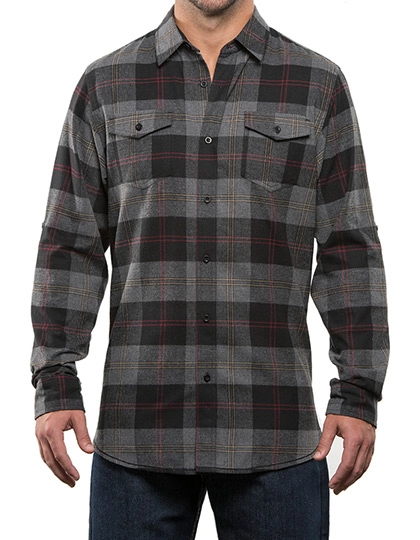 Woven Plaid Flannel Shirt zum Besticken und Bedrucken in der Farbe Black - Steel (Checked) mit Ihren Logo, Schriftzug oder Motiv.