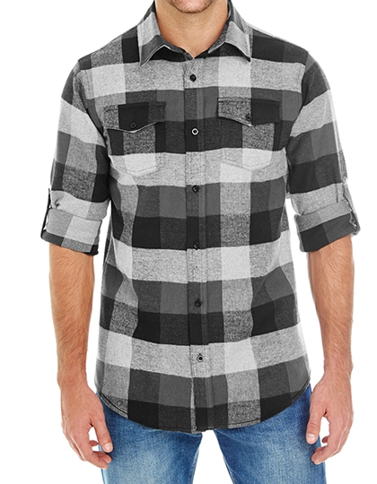 Woven Plaid Flannel Shirt zum Besticken und Bedrucken in der Farbe Black Check mit Ihren Logo, Schriftzug oder Motiv.