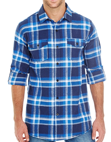 Woven Plaid Flannel Shirt zum Besticken und Bedrucken in der Farbe Blue - White (Checked) mit Ihren Logo, Schriftzug oder Motiv.