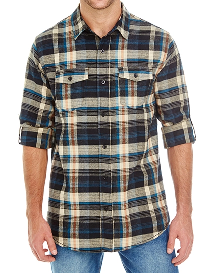 Woven Plaid Flannel Shirt zum Besticken und Bedrucken in der Farbe Khaki Check mit Ihren Logo, Schriftzug oder Motiv.
