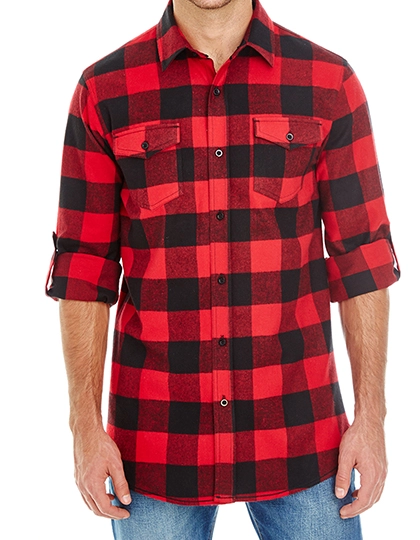 Woven Plaid Flannel Shirt zum Besticken und Bedrucken in der Farbe Red - Black (Checked) mit Ihren Logo, Schriftzug oder Motiv.