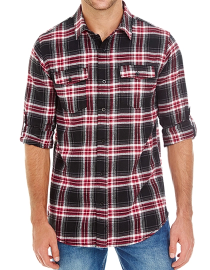 Woven Plaid Flannel Shirt zum Besticken und Bedrucken in der Farbe Red Check mit Ihren Logo, Schriftzug oder Motiv.
