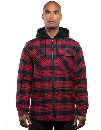 Men´s Flannel Jacket With Sherpa Hoodie zum Besticken und Bedrucken mit Ihren Logo, Schriftzug oder Motiv.