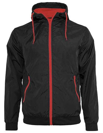 Windrunner Jacket zum Besticken und Bedrucken in der Farbe Black-Red mit Ihren Logo, Schriftzug oder Motiv.