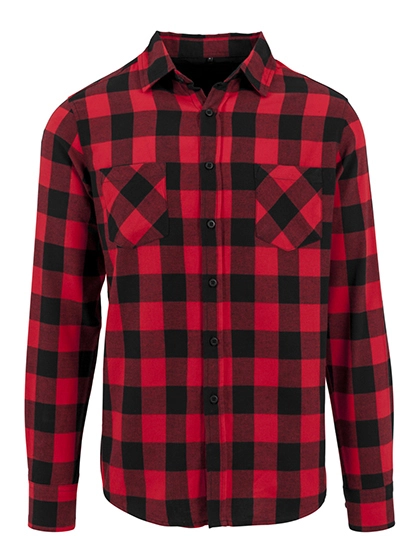 Checked Flannel Shirt zum Besticken und Bedrucken in der Farbe Black-Red mit Ihren Logo, Schriftzug oder Motiv.