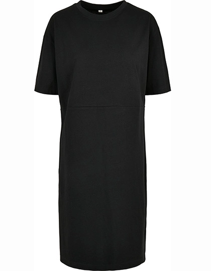 Ladies´ Organic Oversized Slit Tee Dress zum Besticken und Bedrucken in der Farbe Black mit Ihren Logo, Schriftzug oder Motiv.