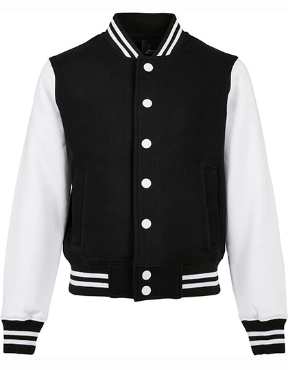 Kids´ Organic Sweat College Jacket zum Besticken und Bedrucken in der Farbe Black-White mit Ihren Logo, Schriftzug oder Motiv.