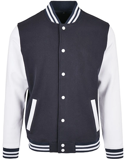 Basic College Jacket zum Besticken und Bedrucken in der Farbe Navy-White mit Ihren Logo, Schriftzug oder Motiv.