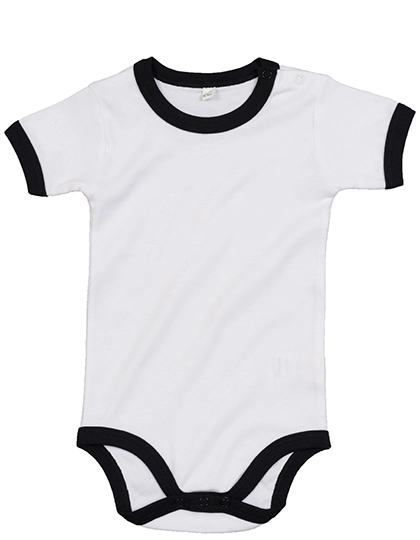 Baby Ringer Bodysuit zum Besticken und Bedrucken in der Farbe White-Black mit Ihren Logo, Schriftzug oder Motiv.
