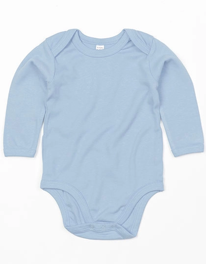 Baby Long Sleeve Bodysuit zum Besticken und Bedrucken in der Farbe Dusty Blue mit Ihren Logo, Schriftzug oder Motiv.