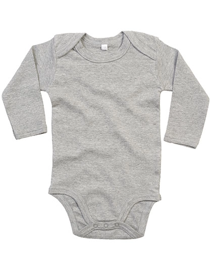 Baby Long Sleeve Bodysuit zum Besticken und Bedrucken in der Farbe Heather Grey Melange mit Ihren Logo, Schriftzug oder Motiv.