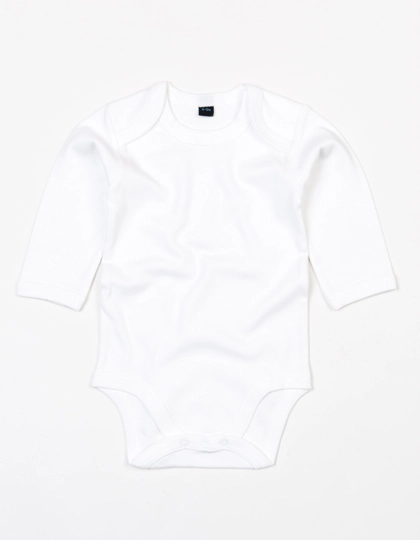 Baby Long Sleeve Bodysuit zum Besticken und Bedrucken in der Farbe White mit Ihren Logo, Schriftzug oder Motiv.