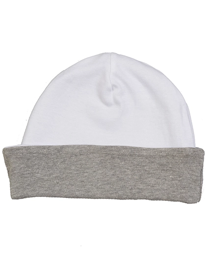 Baby Reversible Slouch Hat zum Besticken und Bedrucken in der Farbe White-Heather Grey Melange mit Ihren Logo, Schriftzug oder Motiv.