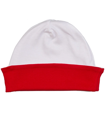 Baby Reversible Slouch Hat zum Besticken und Bedrucken in der Farbe White-Red mit Ihren Logo, Schriftzug oder Motiv.