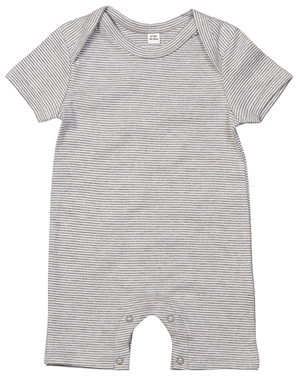 Baby Striped Playsuit zum Besticken und Bedrucken in der Farbe White-Heather Grey Melange mit Ihren Logo, Schriftzug oder Motiv.