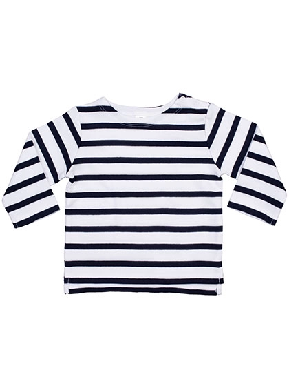 Baby Breton Top zum Besticken und Bedrucken in der Farbe White-Navy mit Ihren Logo, Schriftzug oder Motiv.