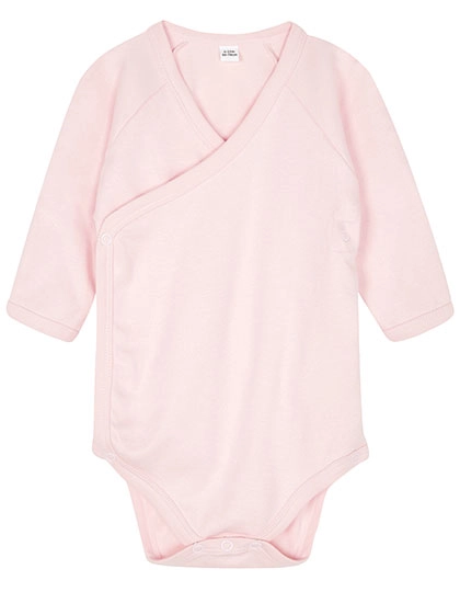 Baby Long Sleeve Kimono Bodysuit zum Besticken und Bedrucken in der Farbe Powder Pink mit Ihren Logo, Schriftzug oder Motiv.