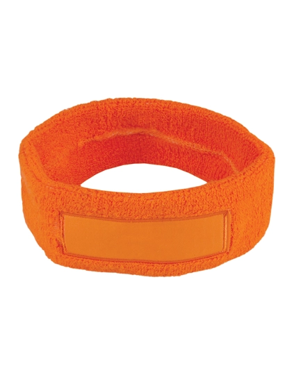Kopfschweißband mit Label zum Besticken und Bedrucken in der Farbe Orange mit Ihren Logo, Schriftzug oder Motiv.