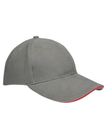Heavy Brushed Cap zum Besticken und Bedrucken in der Farbe Grey-Red mit Ihren Logo, Schriftzug oder Motiv.