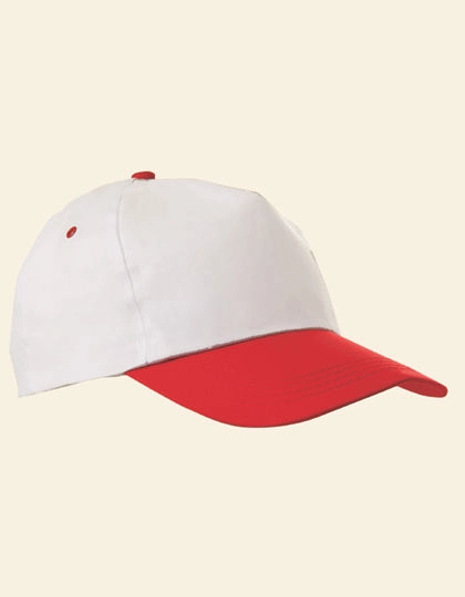 Baumwoll-Cap zum Besticken und Bedrucken in der Farbe White-Red mit Ihren Logo, Schriftzug oder Motiv.
