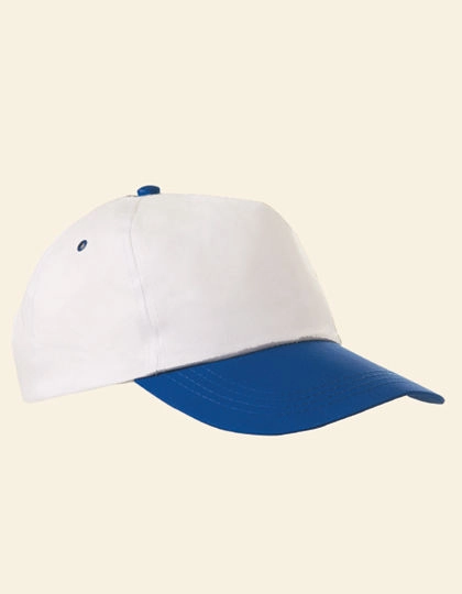 Baumwoll-Cap zum Besticken und Bedrucken in der Farbe White-Royal Blue mit Ihren Logo, Schriftzug oder Motiv.