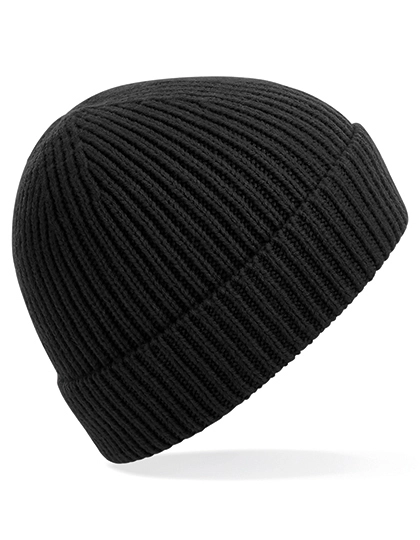 Engineered Knit Ribbed Beanie zum Besticken und Bedrucken in der Farbe Black mit Ihren Logo, Schriftzug oder Motiv.