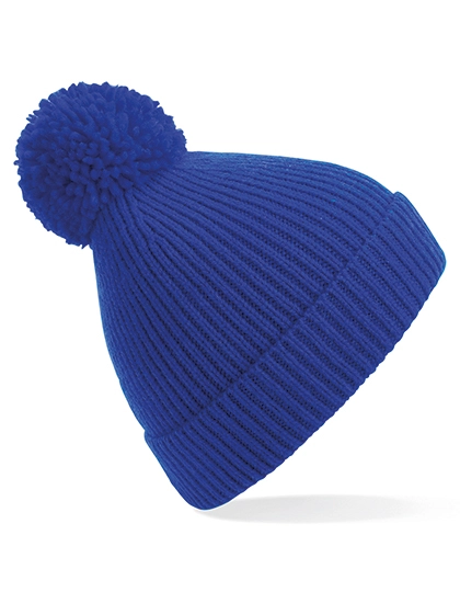 Engineered Knit Ribbed Pom Pom Beanie zum Besticken und Bedrucken in der Farbe Bright Royal mit Ihren Logo, Schriftzug oder Motiv.