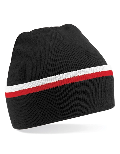 Teamwear Beanie zum Besticken und Bedrucken in der Farbe Black-Classic Red-White mit Ihren Logo, Schriftzug oder Motiv.