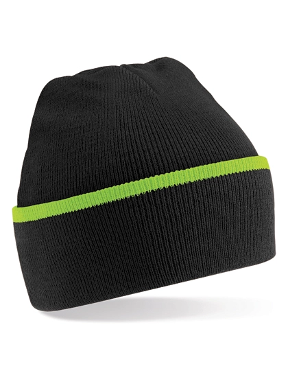Teamwear Beanie zum Besticken und Bedrucken in der Farbe Black-Lime Green mit Ihren Logo, Schriftzug oder Motiv.