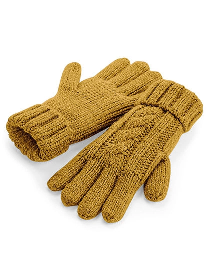 Cable Knit Melange Gloves zum Besticken und Bedrucken in der Farbe Mustard mit Ihren Logo, Schriftzug oder Motiv.