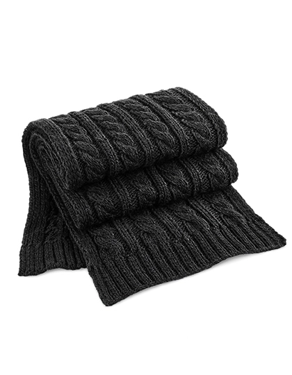 Cable Knit Melange Scarf zum Besticken und Bedrucken in der Farbe Black mit Ihren Logo, Schriftzug oder Motiv.
