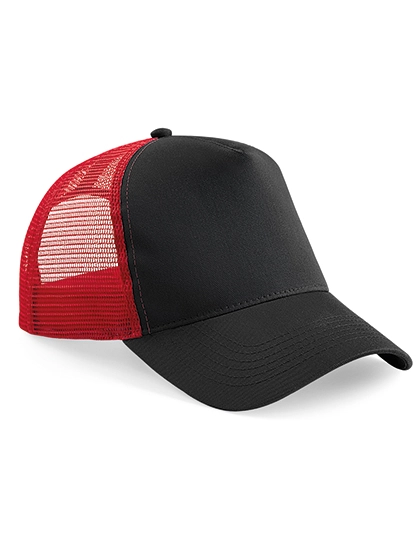 Snapback Trucker zum Besticken und Bedrucken in der Farbe Black-Classic Red mit Ihren Logo, Schriftzug oder Motiv.