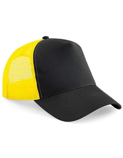 Snapback Trucker zum Besticken und Bedrucken in der Farbe Black-Yellow mit Ihren Logo, Schriftzug oder Motiv.