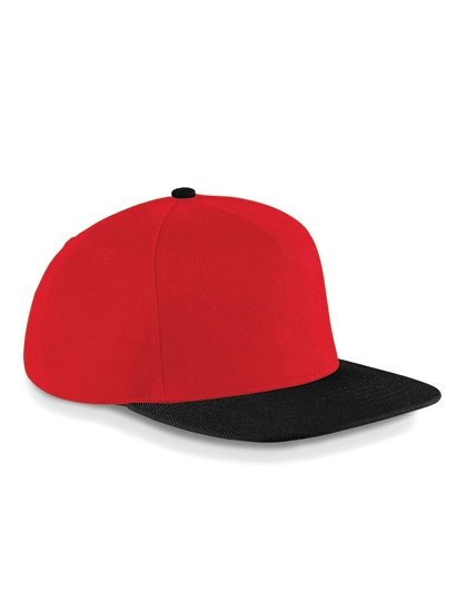 Original Flat Peak Snapback Cap zum Besticken und Bedrucken in der Farbe Classic Red-Black mit Ihren Logo, Schriftzug oder Motiv.