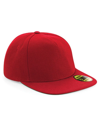 Original Flat Peak Snapback Cap zum Besticken und Bedrucken in der Farbe Classic Red-Classic Red mit Ihren Logo, Schriftzug oder Motiv.