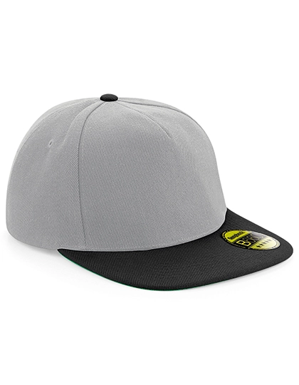Original Flat Peak Snapback Cap zum Besticken und Bedrucken in der Farbe Grey-Black mit Ihren Logo, Schriftzug oder Motiv.