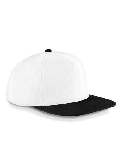 Original Flat Peak Snapback Cap zum Besticken und Bedrucken in der Farbe White-Black mit Ihren Logo, Schriftzug oder Motiv.