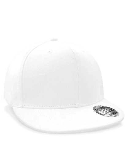 Pro-Stretch Flat Peak Cap zum Besticken und Bedrucken in der Farbe White mit Ihren Logo, Schriftzug oder Motiv.