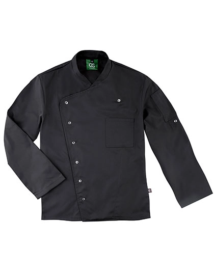 Men´s Chef Jacket Turin GreeNature zum Besticken und Bedrucken in der Farbe Black mit Ihren Logo, Schriftzug oder Motiv.