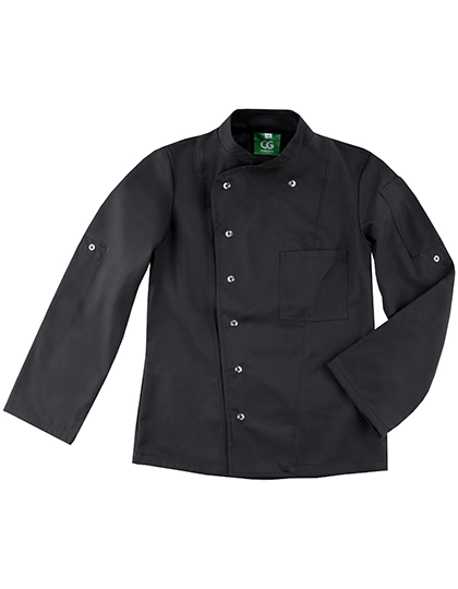 Ladies´ Chef Jacket Turin GreeNature zum Besticken und Bedrucken in der Farbe Black mit Ihren Logo, Schriftzug oder Motiv.