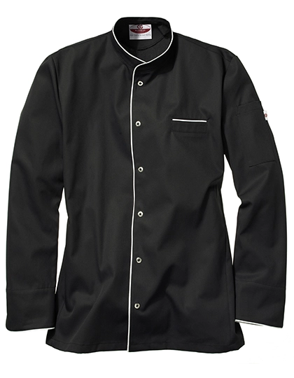 Men´s Chef Jacket Trapani zum Besticken und Bedrucken in der Farbe Black-White mit Ihren Logo, Schriftzug oder Motiv.